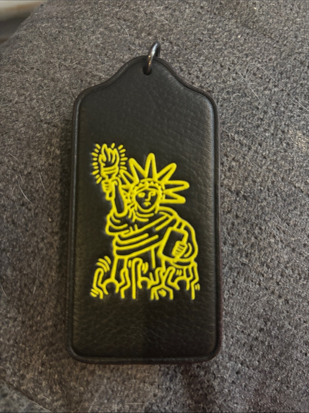Coach x Keith Haring Statue of Liberty Leather Hangtag Black Yellow